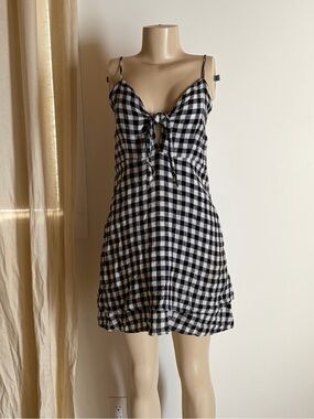 Rails Black White Gingham Linen Blend Mini Dress XS Fits size Small